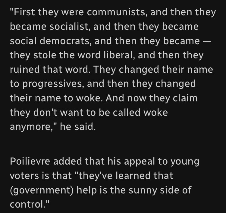 capntightpants's tweet photo. If there’s anything that absolutely disqualify @PierrePoilievre from leadership, let alone the PM’s chair, it’s this: an inability to identify, correctly, political ideology. 

This from an interview with “intellectual” @jordanbpeterson. https://t.co/nGDdfgqfRp
