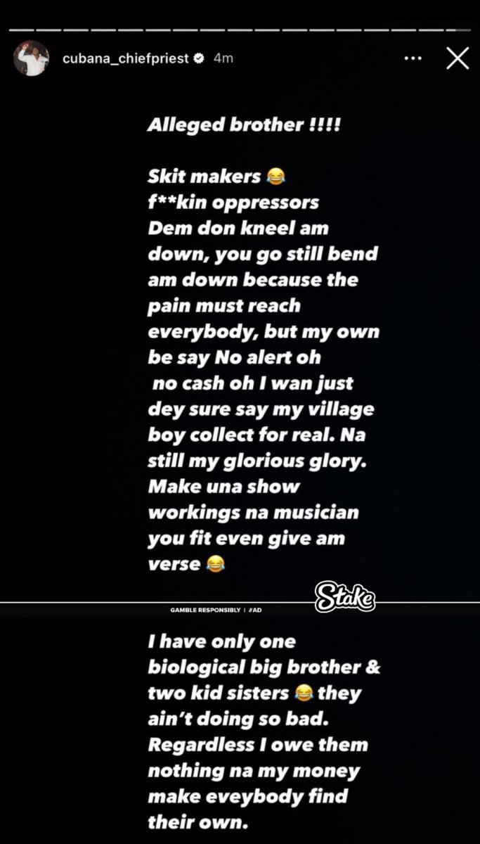 Cubana chief priest to Burna boy via IG.