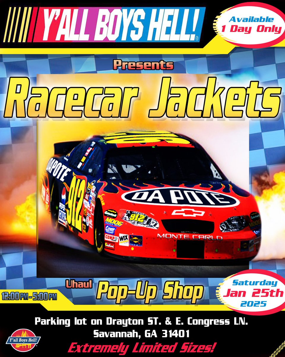 “Only God Can Stop Us!” We are dropping our new collection “RaceCar Jackets” on January 25th, 2025 in the parking lot on Drayton St. &amp; E. Congress Ln. AVAILABLE FOR 1 DAY ONLY! DON’T MEET US DEY, BEAT US DEY! #YallBoysHell! #HomeOfTheHustlas #OnlyGodCanStopUs!
🏎️🏁🔥