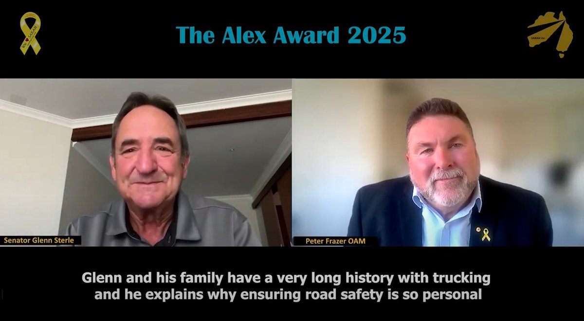 On 1 January 2025, Senator Glenn Sterle was the recipient of "Alex #RoadSafety Award". As a 3rd generation truckie, hear why #roadsafety has been so important to him, all his life. He's improving policy so everyone can #GetHomeSafe... No Exceptions!" #NRSW youtu.be/7nMKRSosyZQ