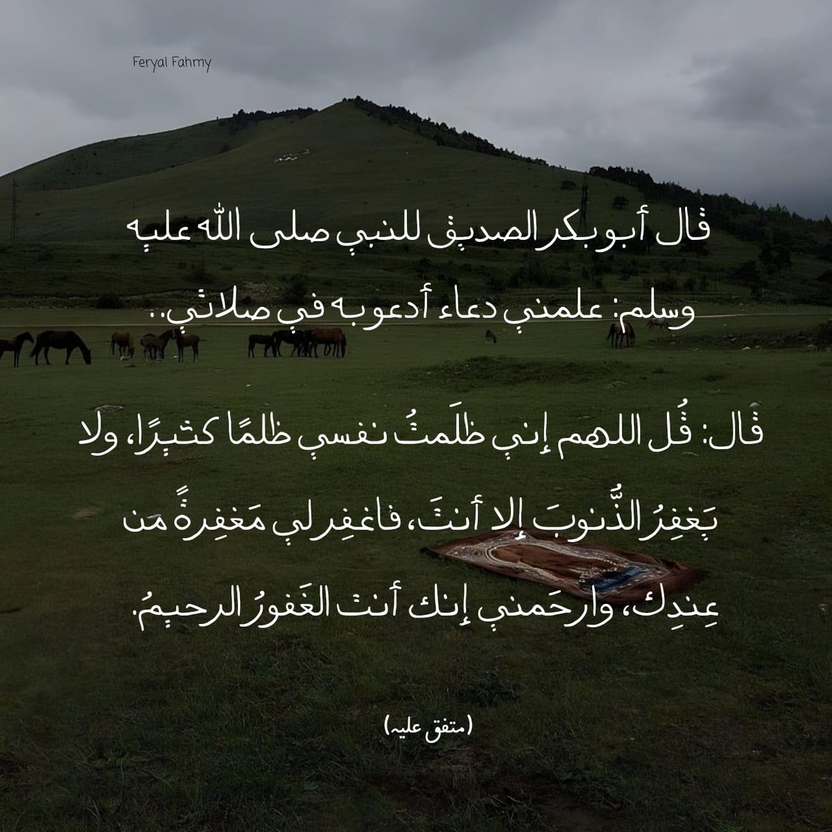 عن أبي بكر الصديق رضي الله عنه، أنه قال لرسول الله ﷺ: علمني دعاء أدعو به في صلاتي.. قال: "قُل اللهم إني ظلَمتُ نفسي ظلمًا كثيرًا، ولا يَغفِرُ الذُّنوبَ إلا أنتَ، فاغفِر لي مَغفِرَةً من عِندِك، وارحَمني إنك أنت الغَفورُ الرحيمُ" (رواه البخاري)

وهذا الدُّعاءُ مِن الجَوامع