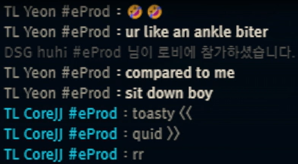 Aliveeey's tweet photo. (There's smth wrong with FBI's PC, and they needed an adc to sub in to start the inhouse)
Core: huhi will play adc till someone comes
#Eyla: huhi gonna take out Yeon
#Yeon: Not with Eyla as support 🤣🤣
Yeon: You're like an ankle biter compared to me, sit down boy https://t.co/tB9aOyDCY2