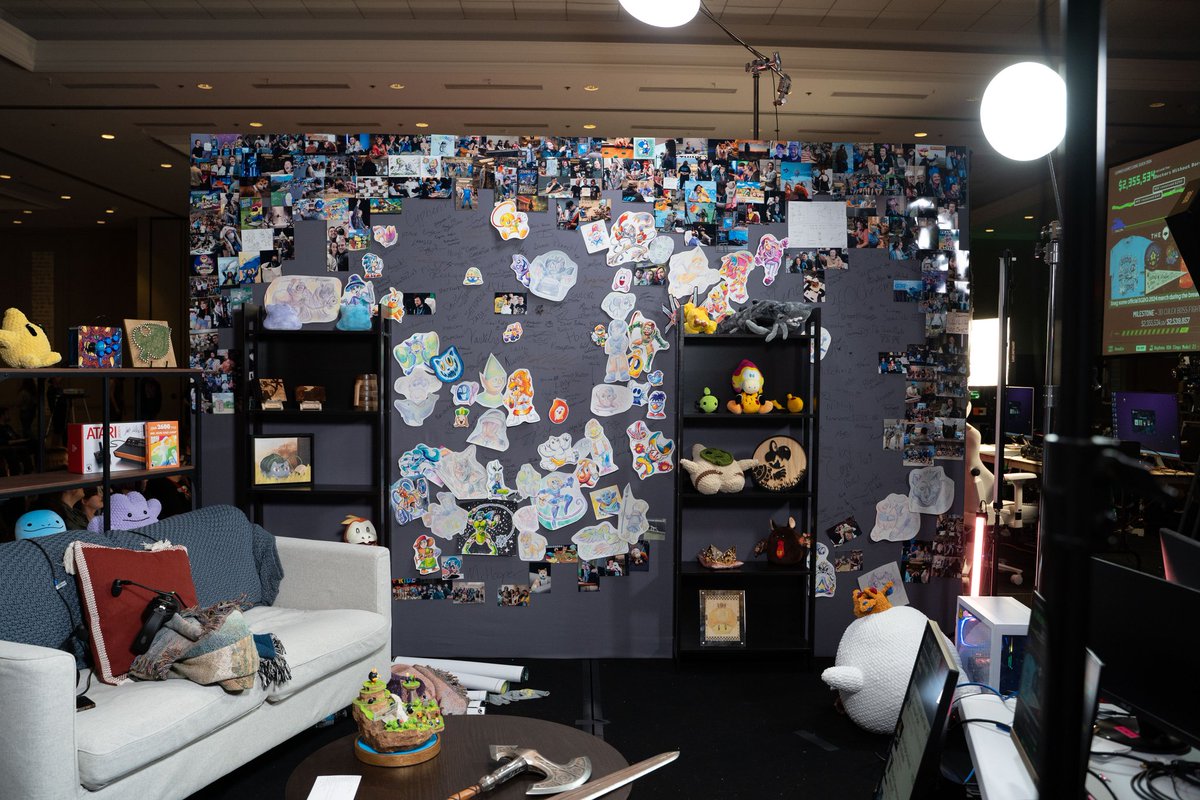 If y'all remember last GDQ, I got to work on the wall project, decorating the wall on the interstitials set with pictures taken through the event and art contributed by the community