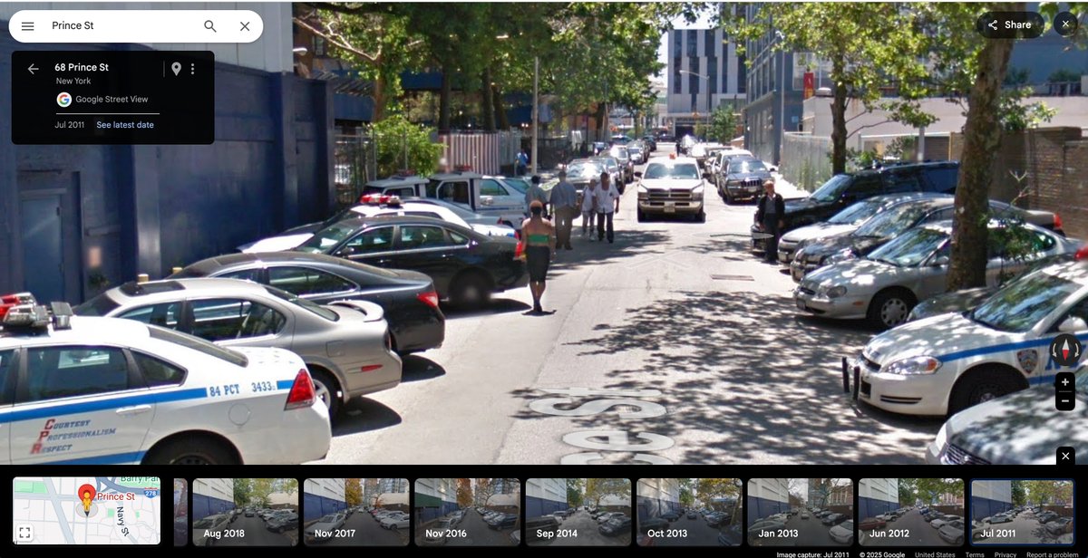 <a href="/NYCBikeLanes/">NYC Bike Lanes</a> <a href="/StreetsblogNYC/">Streetsblog New York</a> <a href="/TransAlt/">Transportation Alternatives</a> This should get way way more press coverage. You were able to break this awful behavior, going back apparently over 15 years.  Here you can see a streetview image from 2011 with sidewalk parking on both sides leading this woman to walk in the street!!