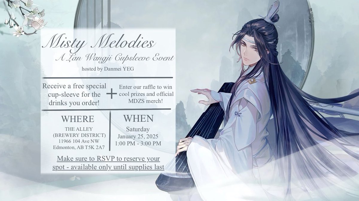 danmeiyeg's tweet photo. Bundle yourself up for the winter wonderland, and come out to celebrate the great Hanguang-jun, LWJ’s birthday cup sleeve event!

📆 Date: Saturday, January 25, 2025
🕐 Time: 1:00 pm to 3:00 pm
📍 Location: The Alley (Brewery District)
11966 - 104 Ave NW
Edmonton, AB, Canada https://t.co/VsO7f4Lxz4