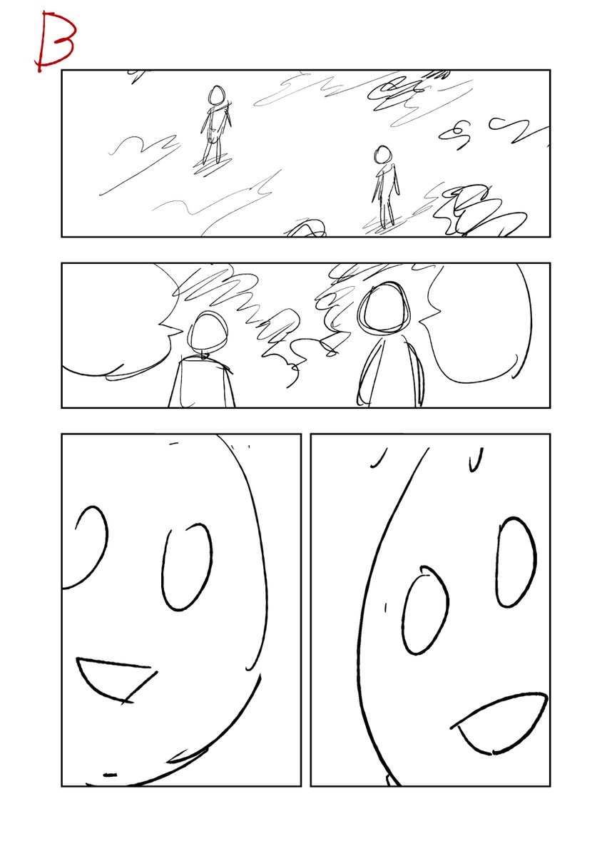 漫画のコマ割におけるコマサイズについて、個人的な法則。

それは情報密度平均化の法則。

1、引きカメラで状況を描く時は情報量が多いので、コマを大きめにする。
2、寄りカメラでキャラアップの時は情報量が少ないのでコマを小さめにする。 