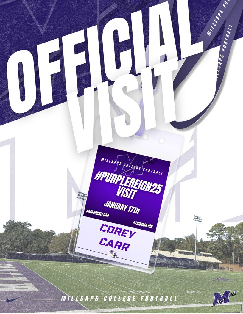 I am blessed to say I’m attending my first visit to <a href="/MajorsFootball/">Millsaps Football</a> January 17th <a href="/CoachJarvisJon1/">Coach Jarvis Jones</a> <a href="/_onlyJUANme_/">DeJuan</a> <a href="/CSmithScout/">Chris Smith</a> <a href="/johnvarlas/">John Varlas</a> <a href="/CoachDNew_/">Donavan Newman III</a>