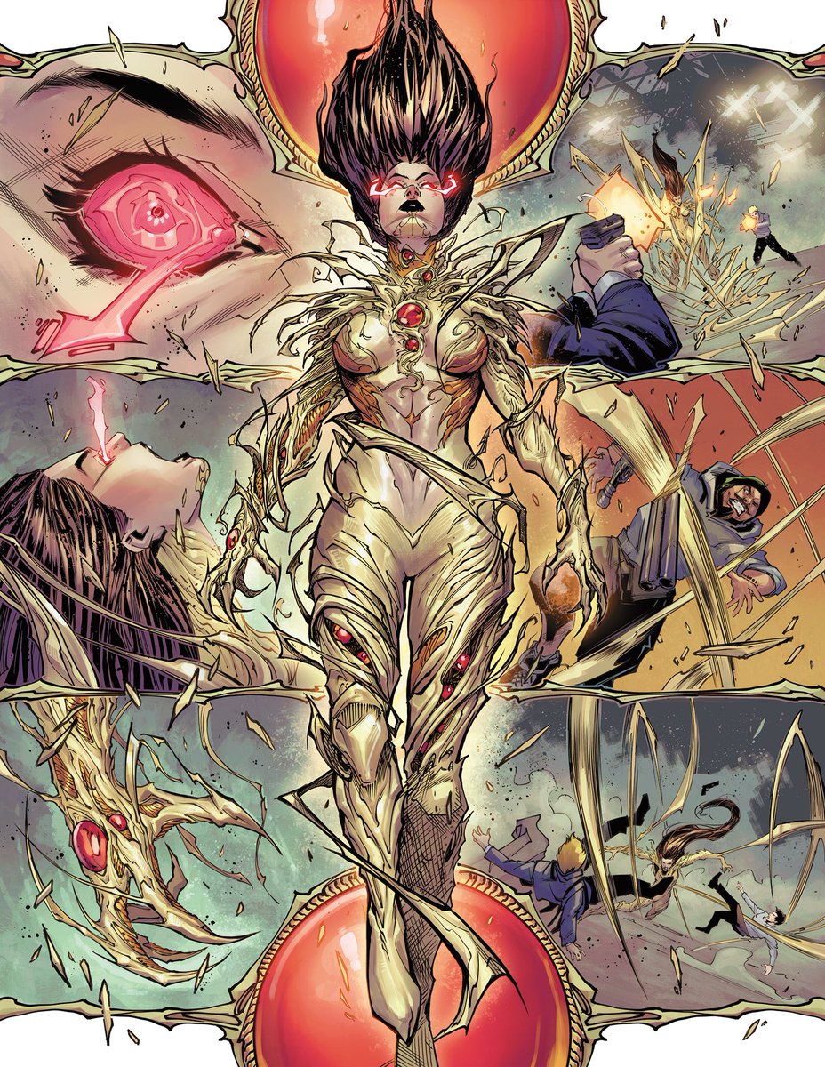 TopCow's tweet image. Incredible page from the upcoming new WITCHBLADE story arc by writer @EvilMarguerite, artist @peppe_rain, and colorist Arif Prianto. We hope you subscribed to the new story arc as we lead up to the launch of THE DARKNESS 2025! It’s going to be a great year! #TopCowUniverse