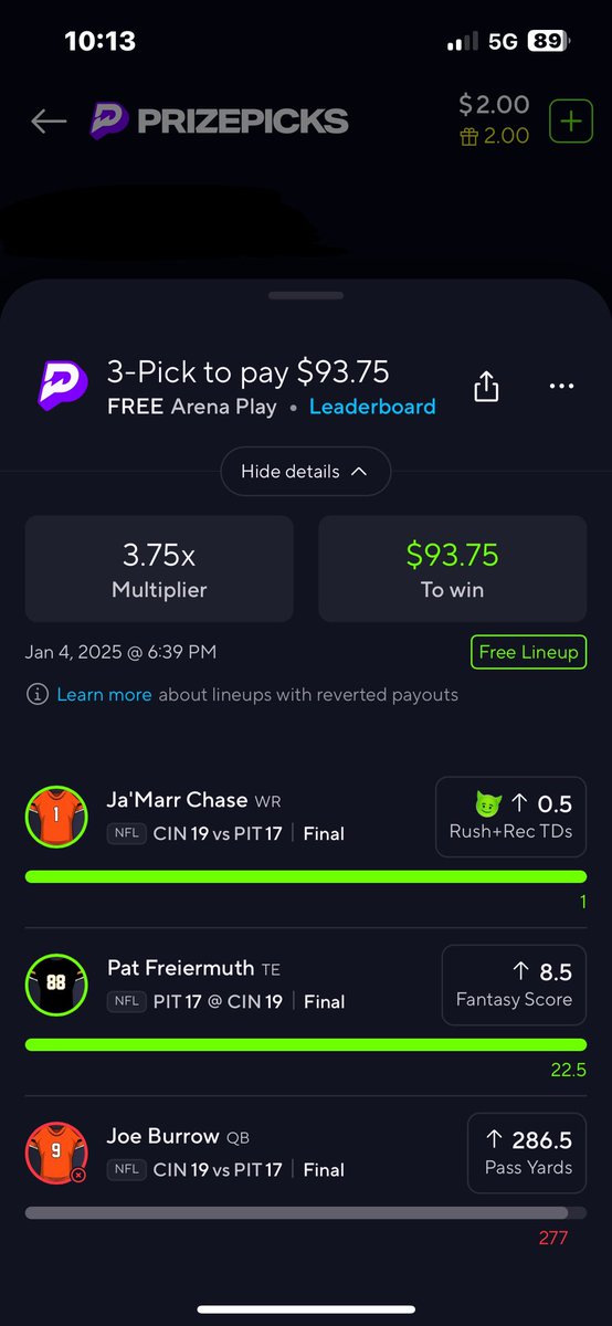 As you all can see… Joe Borrow fucked me tonight. As you can also see in the top right, i’m out of money on my account. <a href="/JoeyB/">Joey Burrow</a> OR SOMEONE please make this right and cash me my $93.75. Me and my daughter who’s in town from college were super to go grab some lunch tomorrow 😢