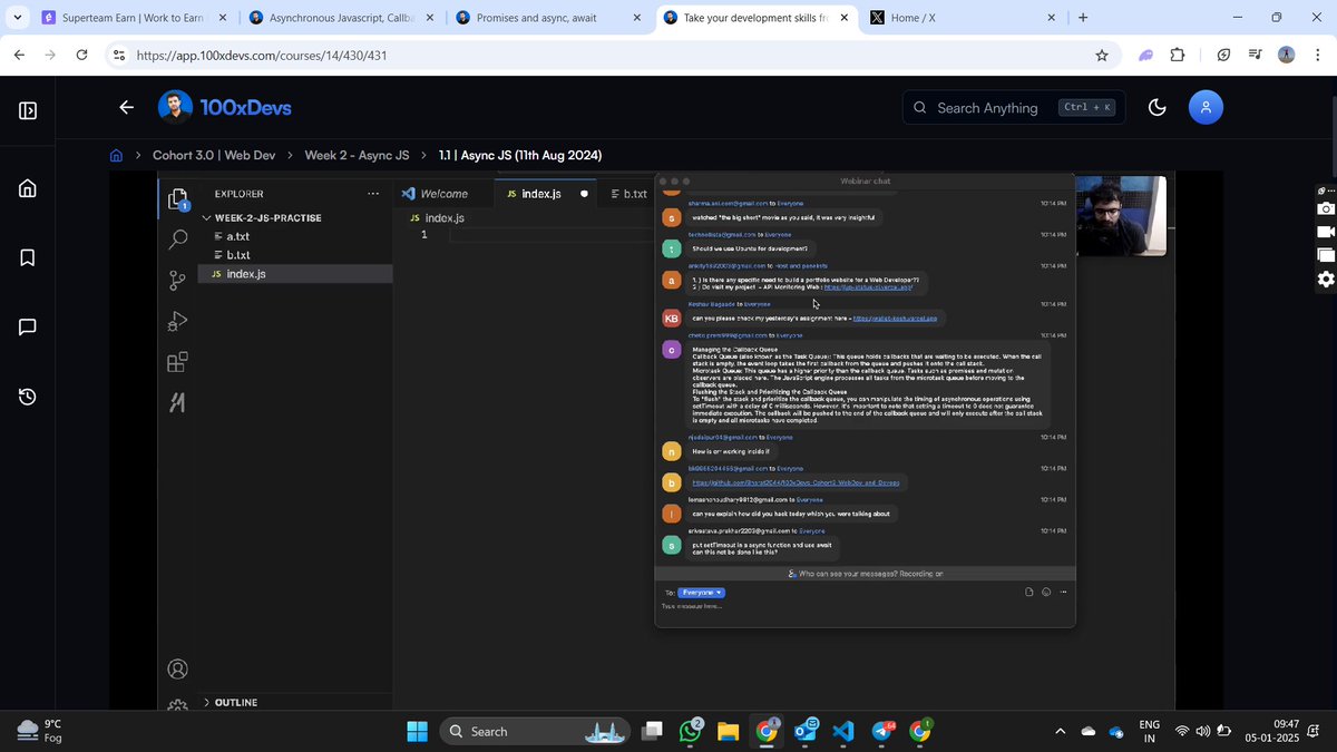 Tushars46106674's tweet image. 🚀 Week 2 of Cohort 3 | Web Dev by 100xDevs:
✅ Today’s Learnings:
1️⃣ I/O tasks & Callbacks
2️⃣ Functional arguments
3️⃣ Async vs Sync code
4️⃣ Async/Await, Promises
#WebDevelopment #AsyncJS #Cohort3 #100xDevs