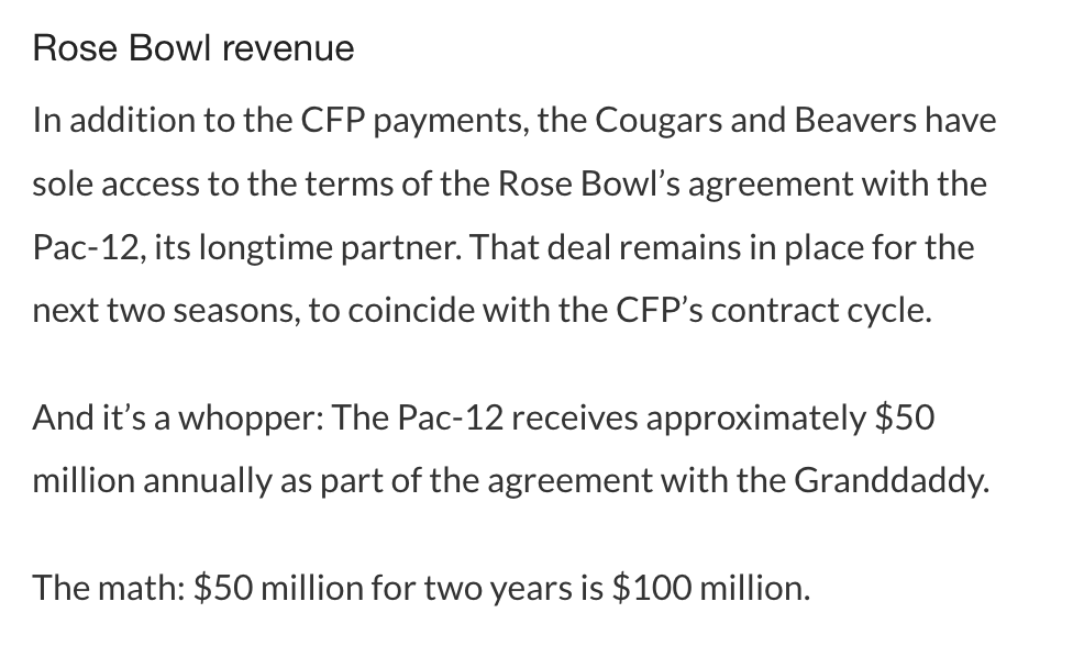 RedditCFB's tweet photo. Per @wilnerhotline, Oregon State and Wazzu got $50M to see Oregon get obliterated in this year's Rose Bowl. https://t.co/MSVTR4qXM5