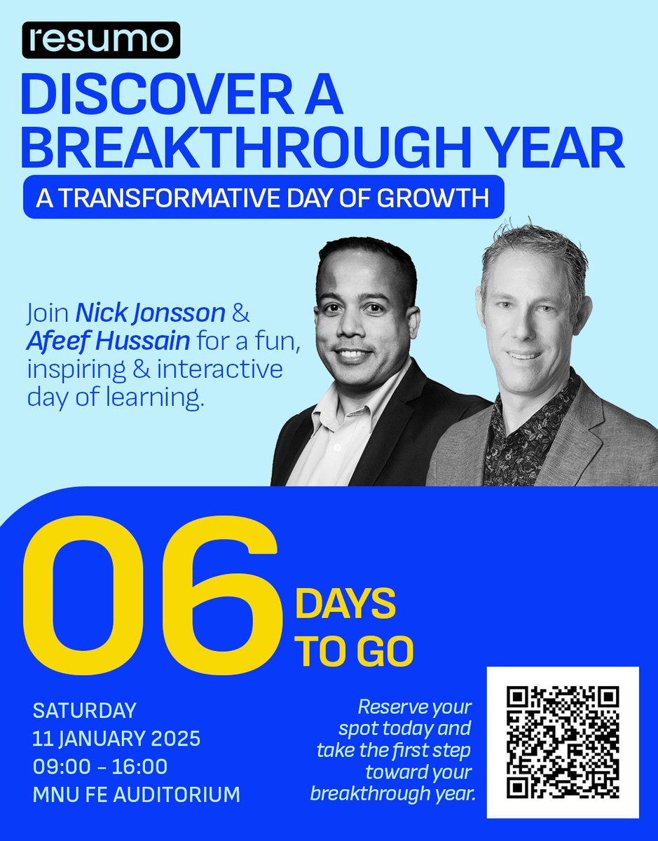 6 Days to Go!

This is more than just a day of learning—it’s a catalyst for transformation. Step into 2025, equipped with clarity, tools, and inspiration to make it your most impactful year yet.

Click Here to Register: shorturl.at/7pS3m