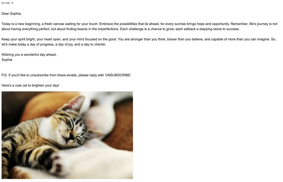 Feeling the need for a daily boost of positivity? 🌟✋I do, so I wrote some code with <a href="/MistralAI/">Mistral AI</a> to automatically send positive emails every day! 💌✨ Check out the repo 🧵: