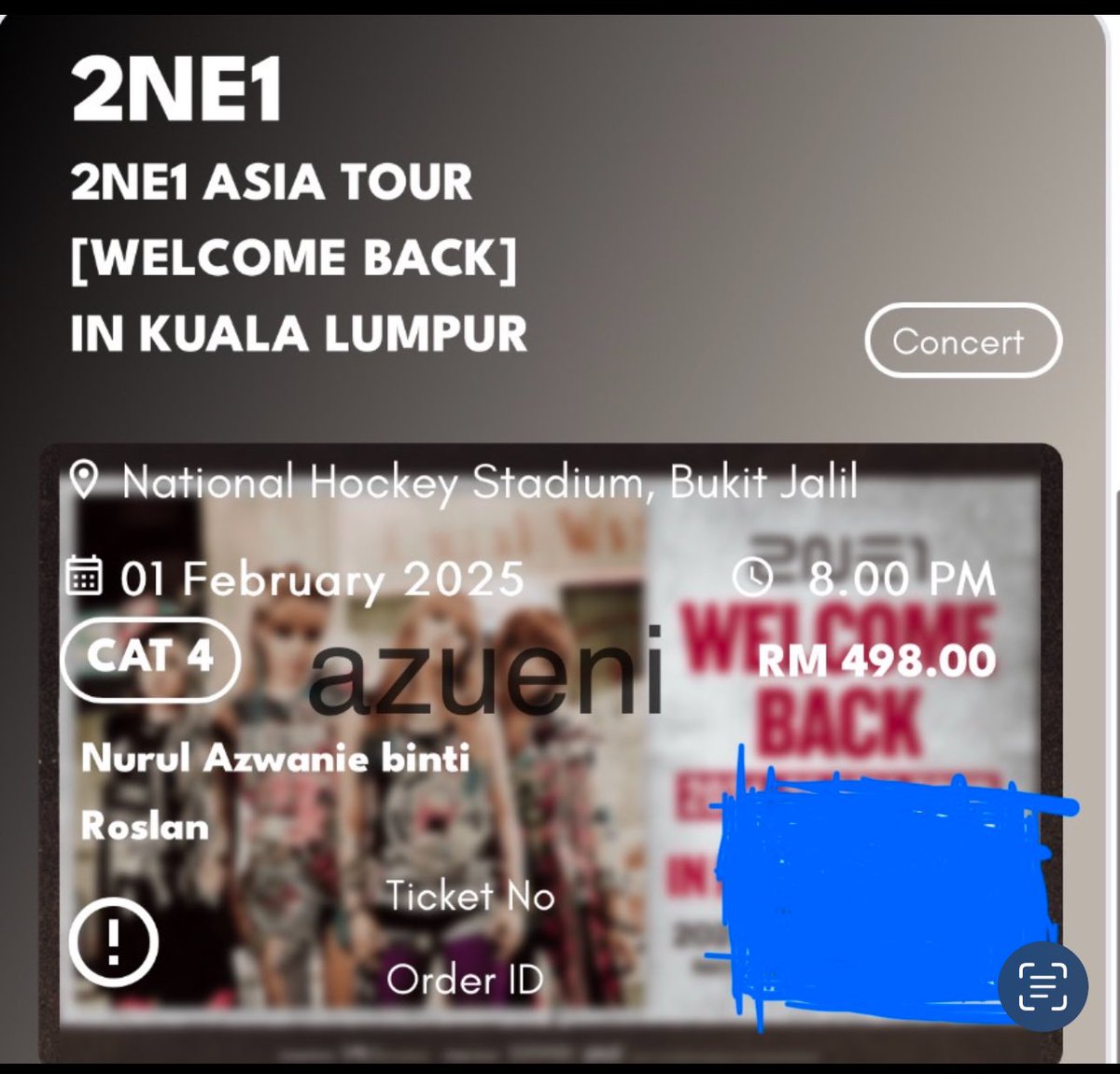 wanihaee's tweet photo. WTS 2NE1 in KL concert ticket. 

I’m selling my CAT 4 ticket due to I upgrade my sit to CAT 1. I only have one ticket. 

Price: Rm 518 

Please don’t ask for discount. I already removed TS service payment.

#2NE1inKL #pasar2NE1 #WTS https://t.co/j9OnVlnaBA