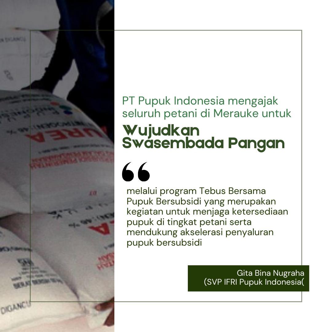 Demi mewujudkan swasembada pangan, PT Pupuk Indonesia (Persero) Pupuk Indonesia mengajak petani di Merauke untuk segera menebus pupuk bersubsidi.
#PresidenPrabowo #SwasembadaPangan #PrabowoSubianto #PercepatanPembangunan #PapuaMaju
#IndonesiaKuat
#IndonesiaMajuat
#IndonesiaMaju