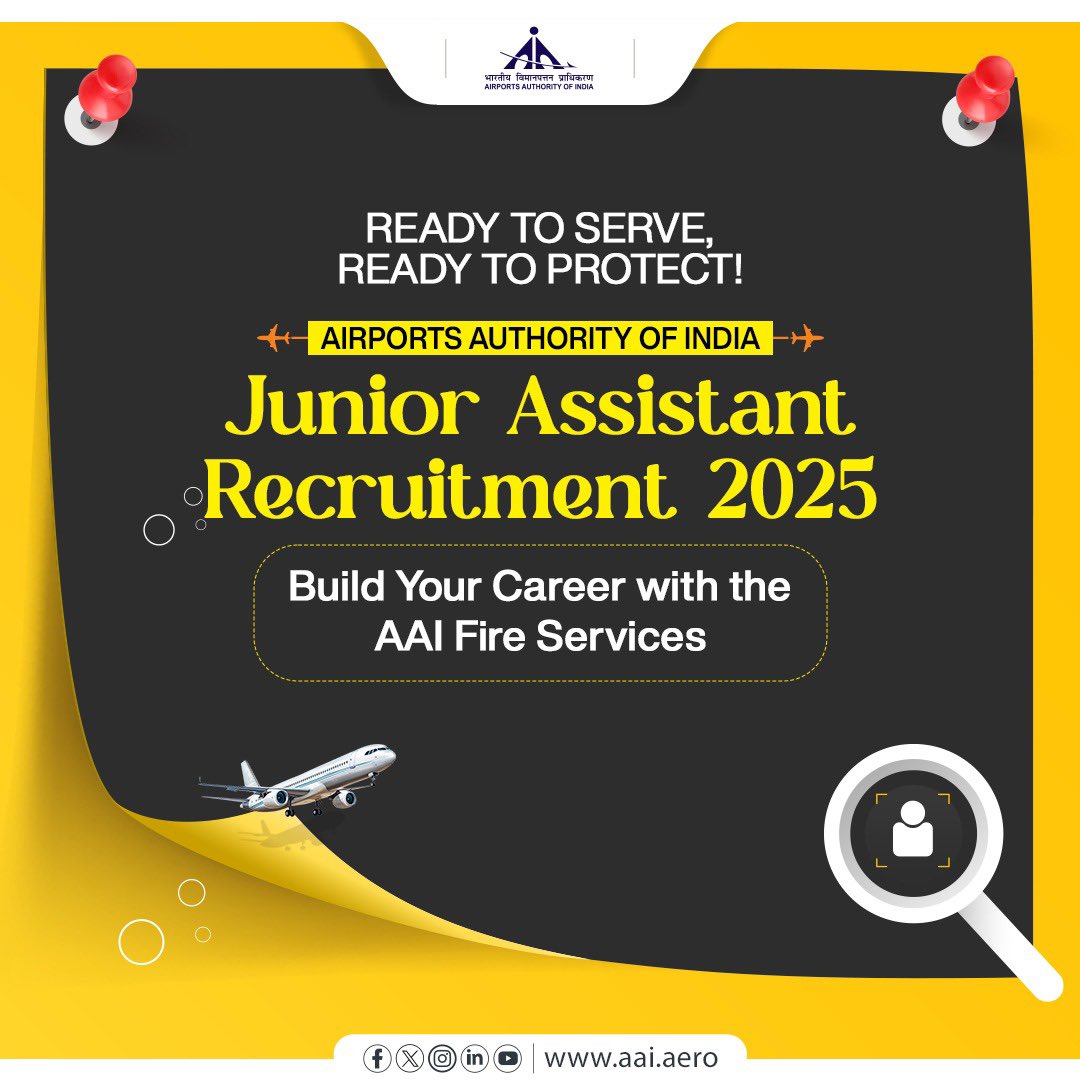 AAI_Official's tweet image. The Airports Authority of India invites aspiring candidates to apply for the position of Junior Assistant (Fire Service) in the #EasternRegion. Willing and eligible candidates can apply online through the official website of #AAI, aai.aero under the 'Career'