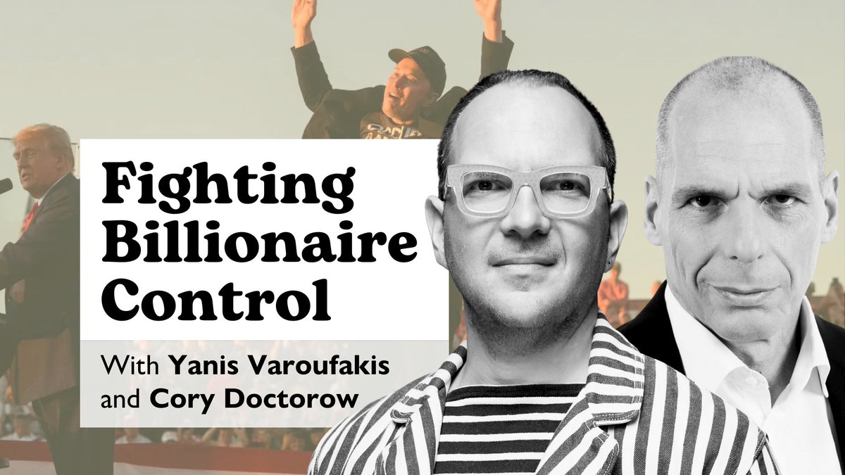 DiEM_25's tweet image. Elon Musk’s rise—from controlling X to backing nationalist parties—reveals the dangerous grip billionaires hold over public discourse.

How do we fight back? Join @yanisvaroufakis, @doctorow and @mkhalili for this key discussion on Tuesday at 6pm CET.

🔗youtube.com/live/I0kvjNh7c…