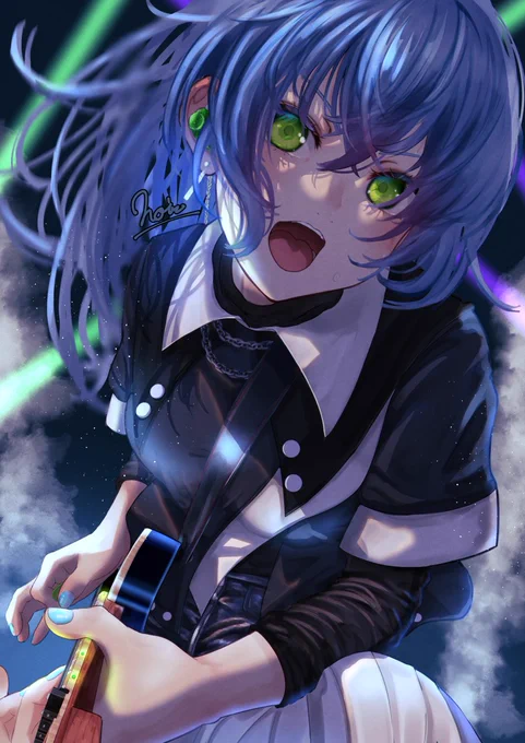 過去絵だけどこんなの描いてます。ただ楽器を握ってるだけじゃなくて、演奏してたりキャラクターがホントに音楽と楽器がほんと好きなんだな!ってのが伝わるような絵作りを心がけてます。最後はオフの日。#bandoriart 