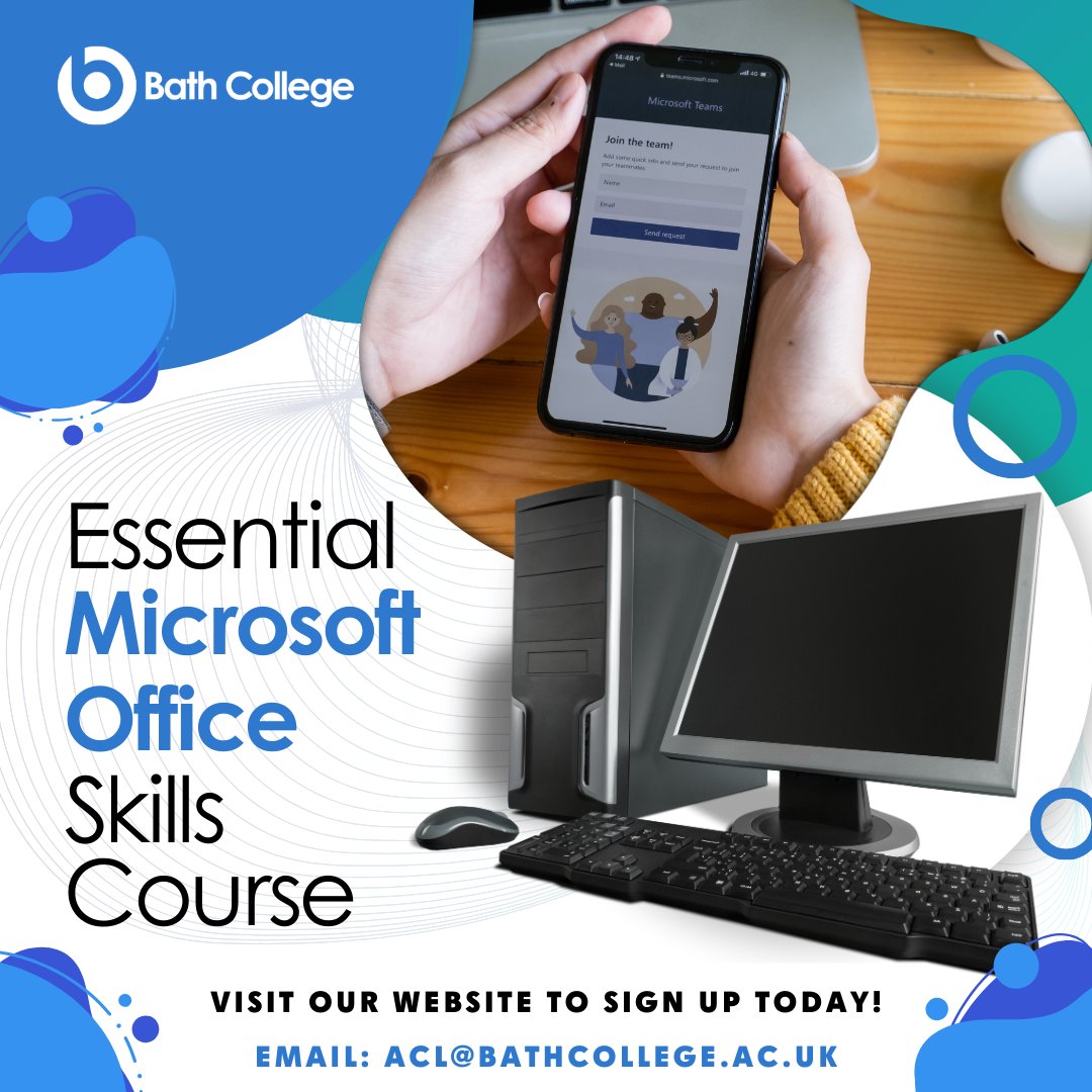 BathCollege's tweet image. Start 2025 with essential Microsoft Office skills! Learn Word, Excel, PowerPoint, Google Workspace &amp;amp; more. Perfect for beginners.

📍 Bath Central Library
📅 Jan 9-17
📞 01225 328 822
✉️ acl@bathcollege.ac.uk

#bathcollege #computerskills #microsoftoffice