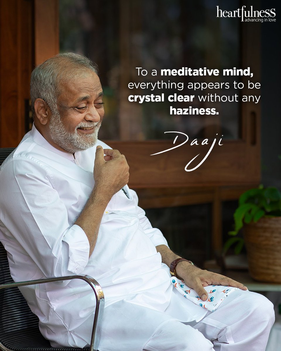 kamleshdaaji's tweet photo. When the mind is at ease, it’s like looking through a spotless window on a bright morning. Everything appears sharp, vivid, and perfect. There’s no fog of confusion, no unnecessary chatter clouding our perspective. 

In this state, even life’s most complex questions seem to unravel naturally. We are not forcing clarity; we are quieting the mind to listen to our hearts. This state of calm can be achieved through meditation.

#HeartfulnessMeditation