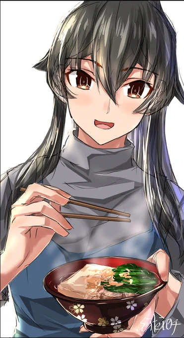 矢矧が作ってくれたお雑煮は角餅・鶏肉・餅菜の澄し汁タイプです#艦これ #矢矧 
