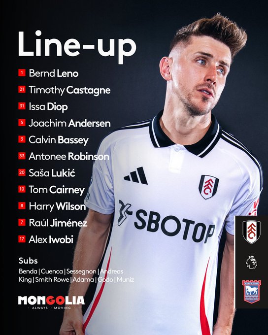XI: Leno, Castagne, Diop, Andersen, Bassey, Robinson, Lukić, Cairney, Wilson, Raúl, Iwobi

Subs: Benda, Cuenca, Sessegnon, Andreas, King, Smith Rowe, Adama, Godo, Muniz