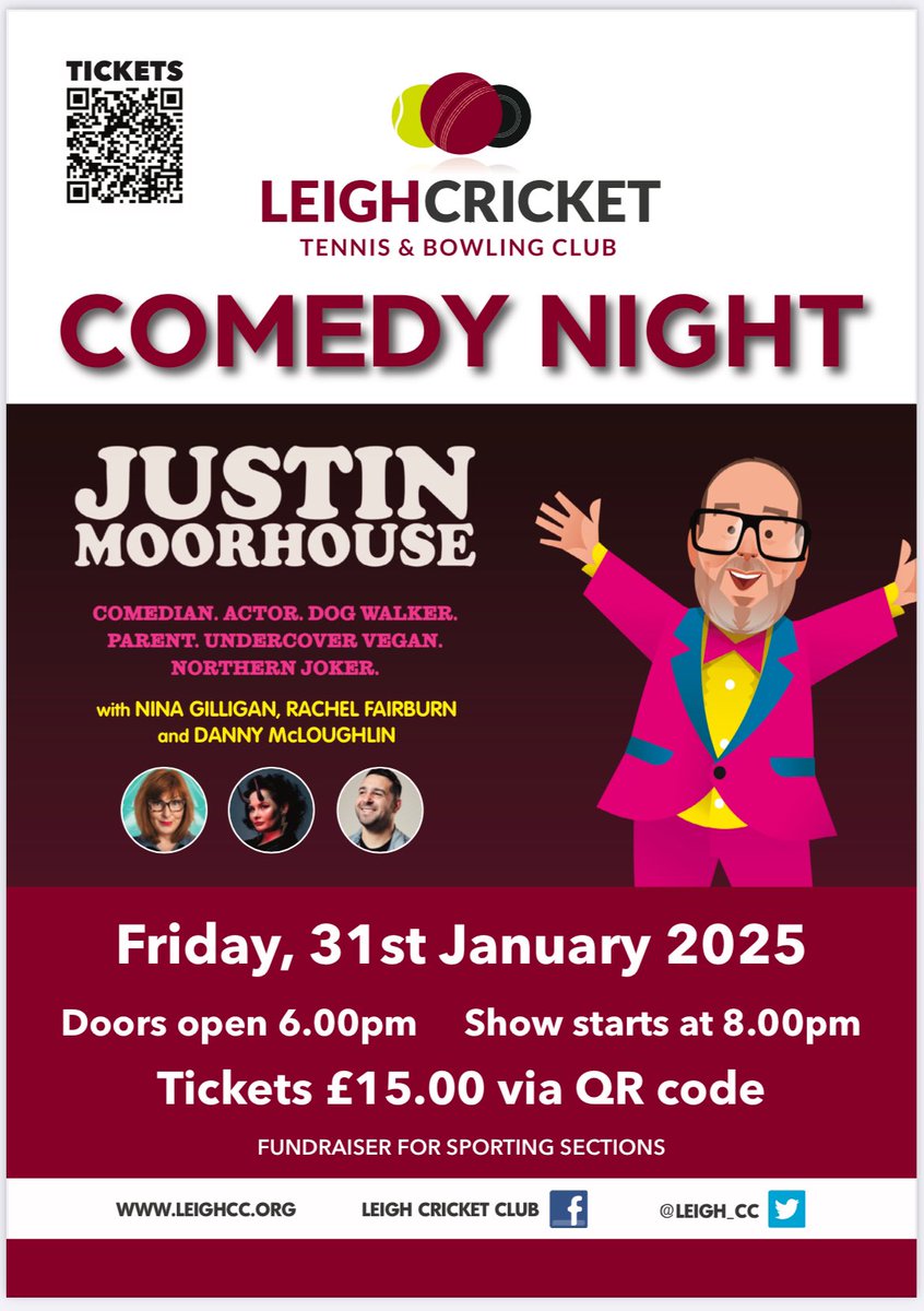 Leigh_CC's tweet photo. Extra tickets have been released. 
BOOK NOW to avoid missing out. 
@justinmoorhouse 

https://t.co/NaxhxSqUfb https://t.co/OJrG1MrQ1j