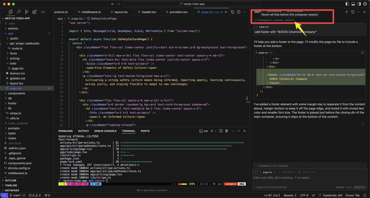 おそらくほとんどの人はCursorをまだ使いこなせてないんだと思う。Chatで立てたプランをComposerに渡したり、Composerが変更した箇所をチェックポイントとして保存したり、戻したりするなどCursorには便利な機能が星の数ほどある↓。AI Engineerを本気で目指したい人はCursorを使いこなすべし🚀。