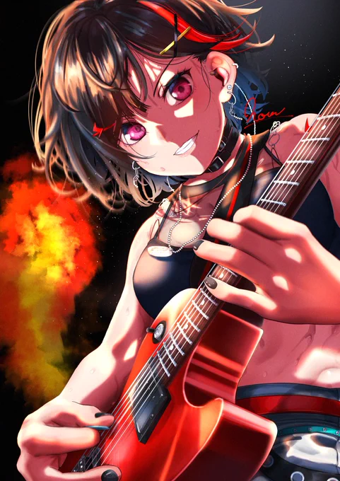 過去絵だけどこんなの描いてます。ただ楽器を握ってるだけじゃなくて、演奏してたりキャラクターがホントに音楽と楽器がほんと好きなんだな!ってのが伝わるような絵作りを心がけてます。最後はオフの日。#bandoriart 