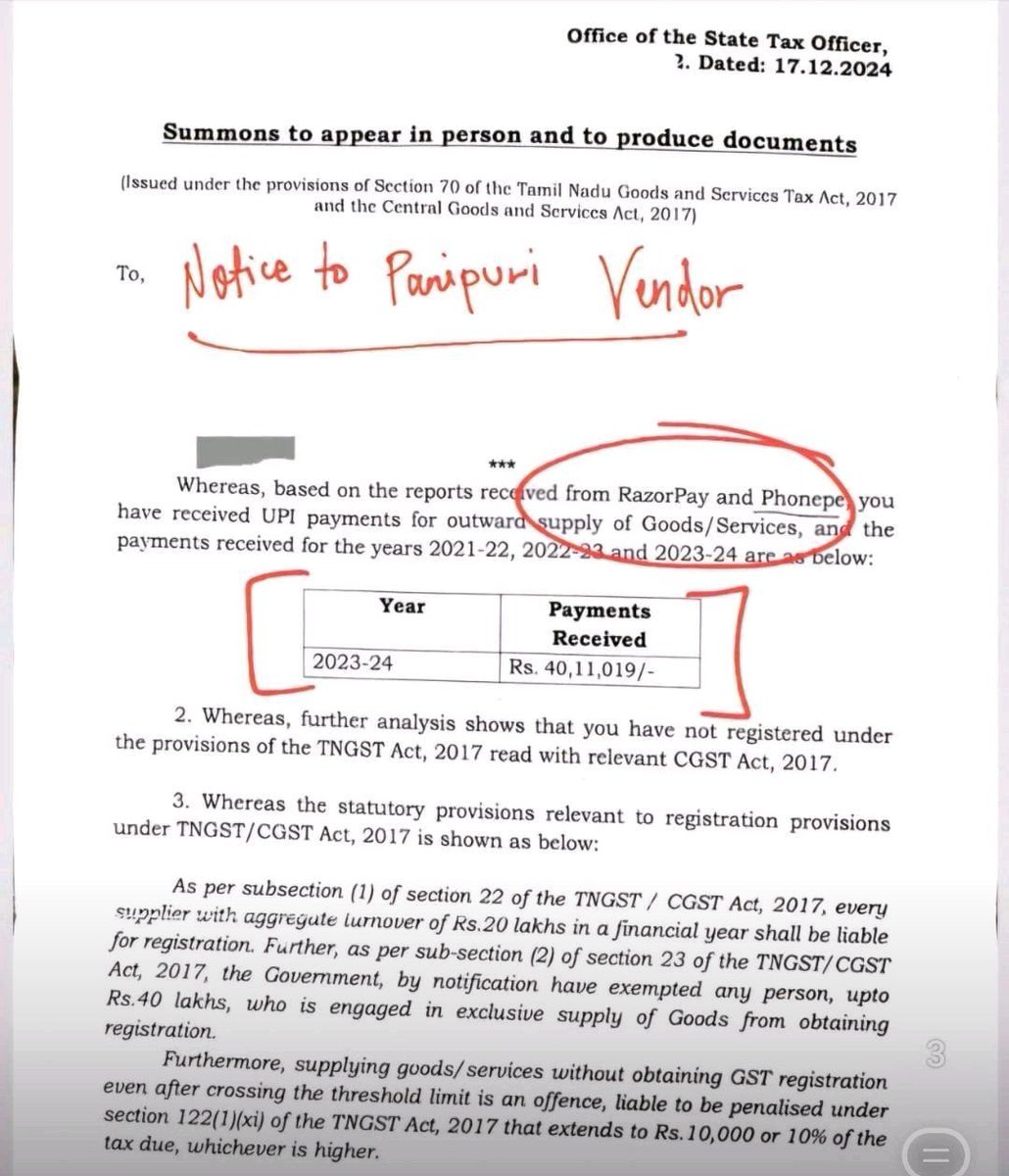 IndianTechGuide's tweet photo. 🚨 A Pani Puri vendor in Tamil Nadu earned Rs 40 lakhs in just one year, gets GST notice. 🙏 https://t.co/krThkbnXyo
