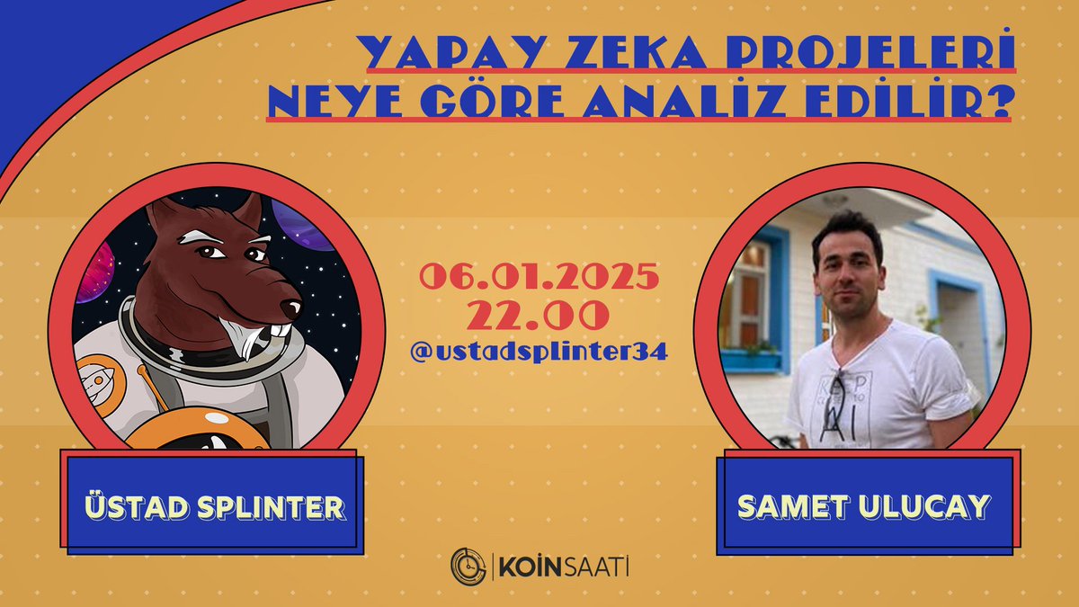 ustadsplinter34's tweet photo. Yarın 22.00 de "Yapay Zeka Projeleri Neye Göre Analiz Edilir?" yayınını @sametulutea  ile yapacağız.
Kaçırmayın. https://t.co/m5annh3zX4