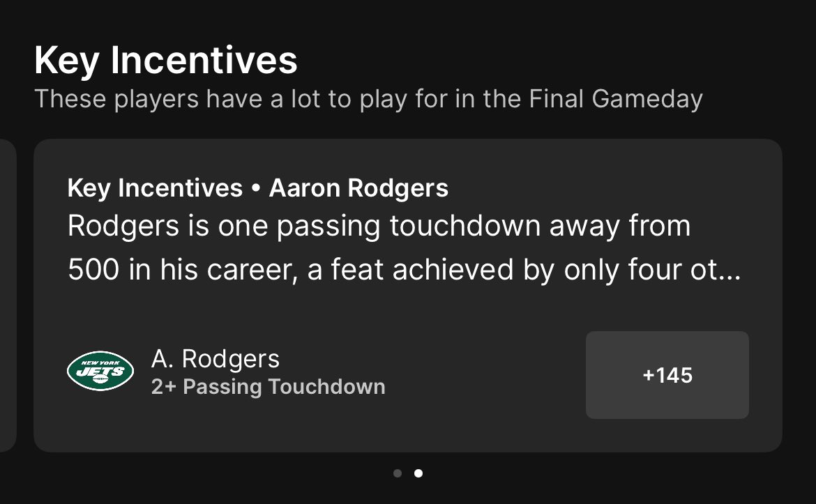 LockyLockerson's tweet photo. Fanatics really thinking outside the box in multiple ways here on what I’ll now call “incentives Sunday”

Rodgers needs 1 td pass for 500….

Sooo would you like to bet him to throw 2? https://t.co/26xTUpRYpV