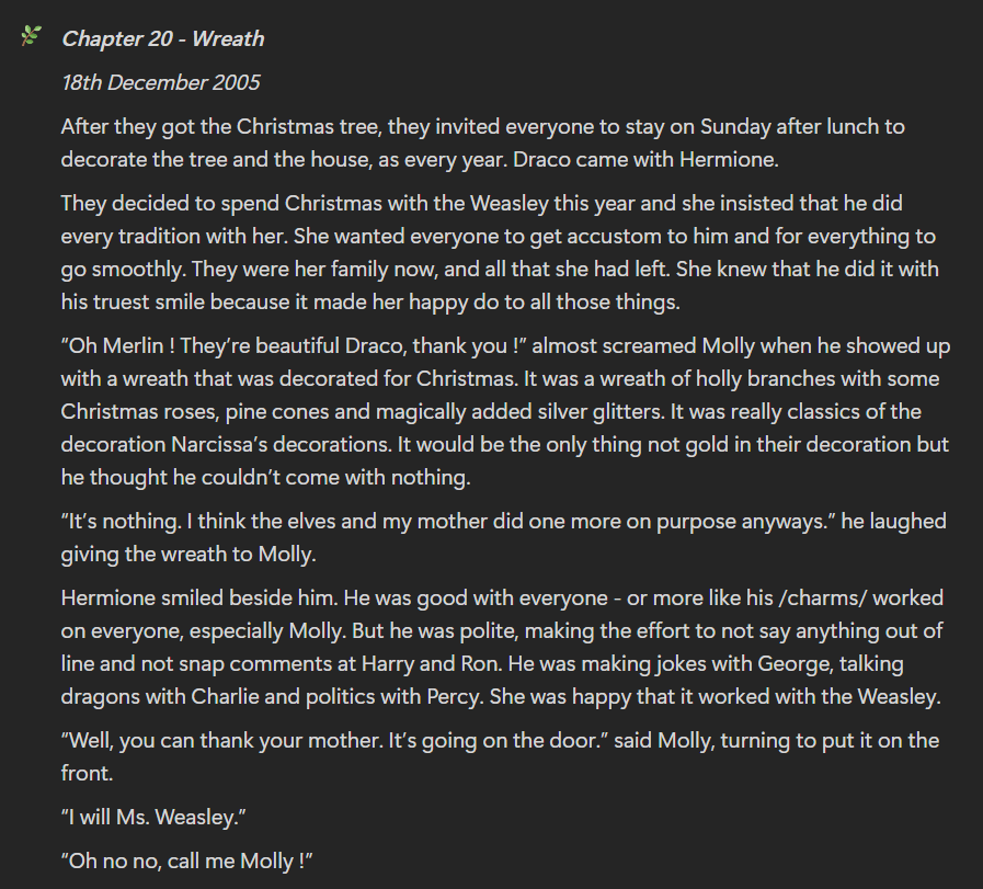 Chap 20 - Wreath : 18th December 2005
x.com/hpadventprompt…