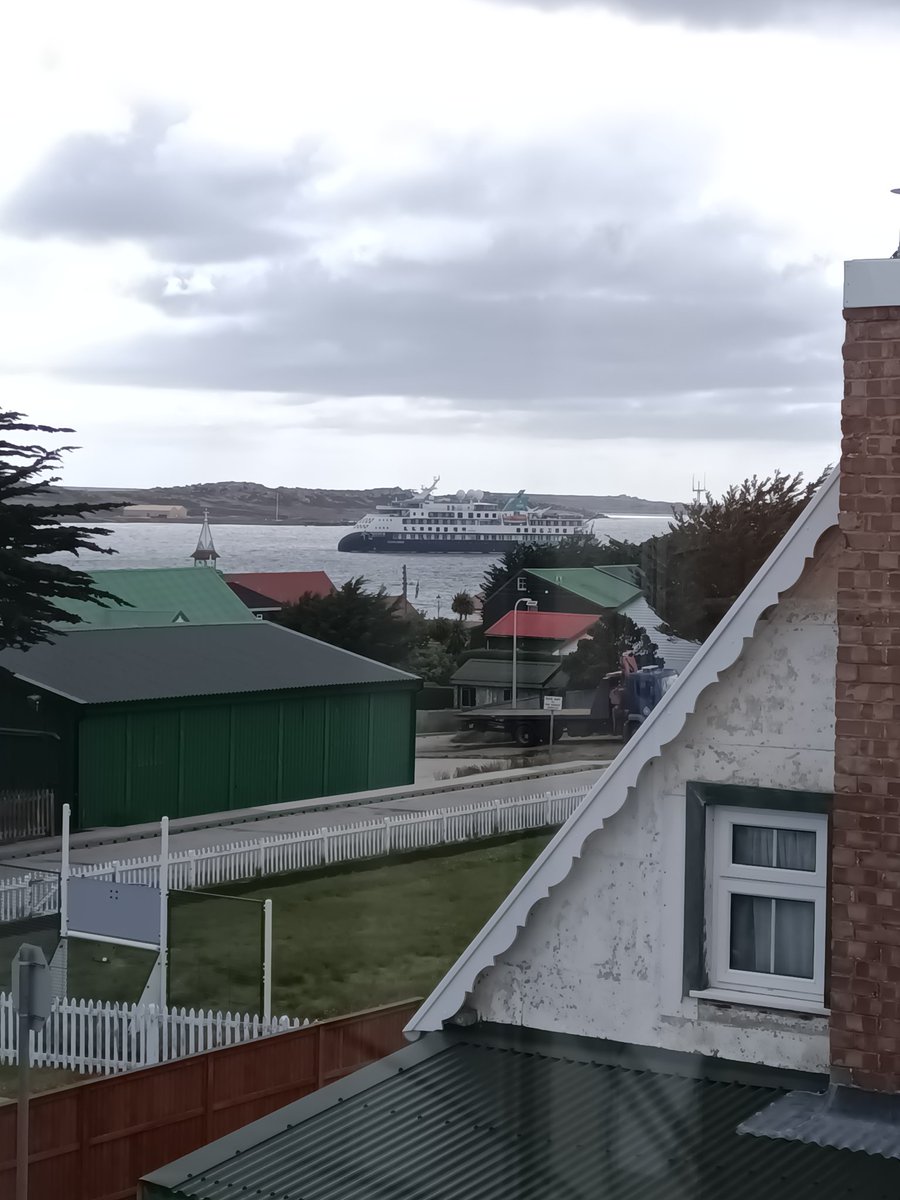 Not as sunny today but now we have the Silvia Earle in Stanley Harbour with more Tourists looking round.