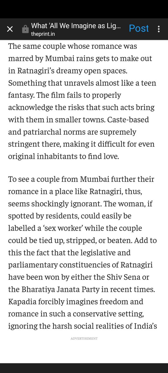 idesofavril's tweet photo. Read R@jesh R@jamani's AWIAL review and he cannot make up his mind on bedroom space. I h@te this so much. Just saying I'd like the movie more if it was based on a diff character in a diffly portrayed city doing diff things, bro watch a different movie. https://t.co/AkaK2Inii3
