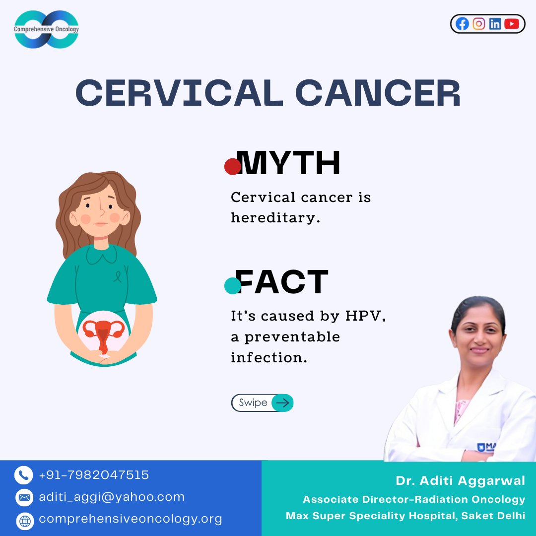 CompOncology's tweet photo. Cervical cancer is surrounded by myths, but awareness and the right facts can save lives. Let’s empower women to protect their health by breaking the stigma and encouraging regular screenings.

#CervicalCancerAwareness #BreakTheMyths #WomensHealthMatters #HPVPrevention https://t.co/6UE5jz3e9X