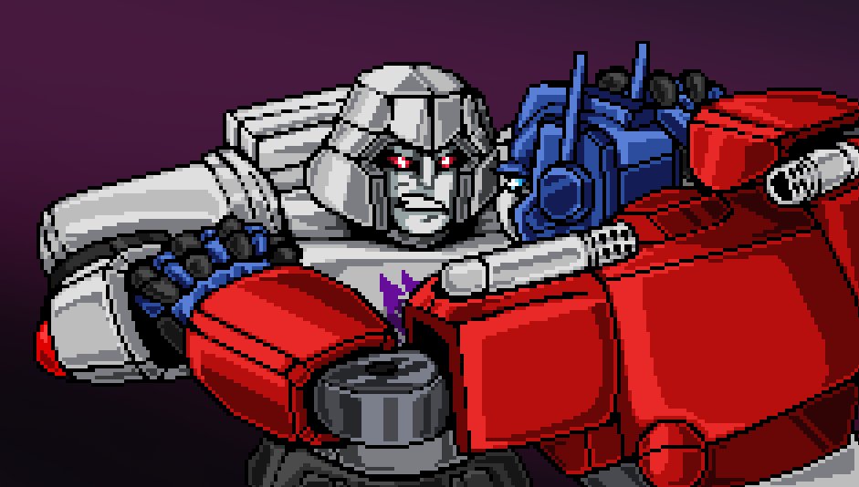 Rey_Toppo's tweet photo. "Cybertron is the center of MY universe, HOW is it not at the heart of yours!?"
"Cybertron is about all life."

Algo simple y geometricamente incorrecto que hice para practicar luz y sombra en metal.
#Transformers #Megatron #OptimusPrime #PixelArt https://t.co/f7kdFsFt00