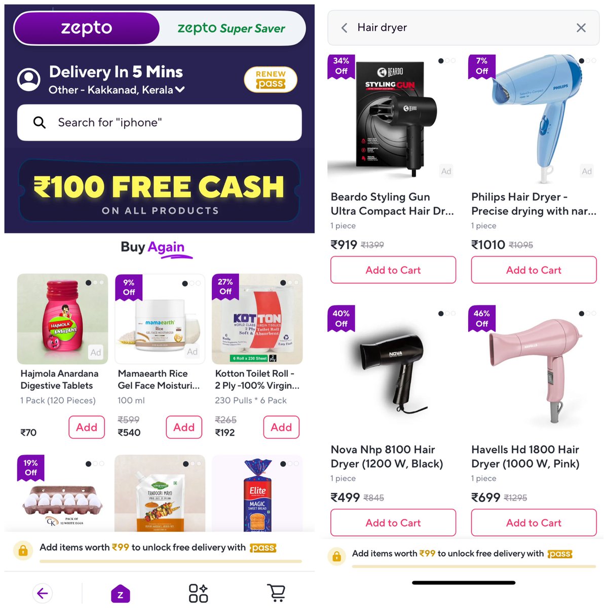 rineshpk's tweet photo. @ZeptoNow ‘s “free cash” offer appears to be a gimmick. While they offer “free cash,” they increase the prices of products, effectively nullifying the benefit. In the end, you may end up paying the same amount—or even more—than you would without the offer. #zepto #offer https://t.co/7ssbICpmS9
