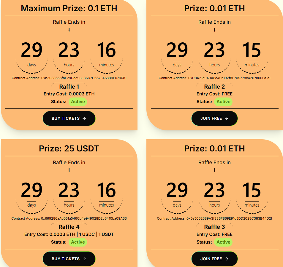 onchainwinx's tweet photo. The first round of 2025 is active ๐
๐ Total 0.02 ETH free giveaway
๐ฐ The ticket cost is only 1$ and the prize pool is 0.1 ETH
๐ Raffle 1: Maximum 0.1 ETH (Ticket cost: 0.0003 ETH)
๐ Raffle 2: 0.01 ETH (Free Entry)*
๐ Raffle 3: Total 0.01 ETH (Free Entry)*
๐ Raffle 4: 25 $USDT (Ticket cost: $1)
โณCountdown: 30 days for all raffles
Visit https://t.co/1A4VW1GU1D to participate.
Let's fill the prize pool together to reach the maximum prize: 0.1 ETH ๐ซก
*For free entry raffles, nothing needs to be paid but gas fees.
#EthereumGiveaway #WinETH #PlayFair
