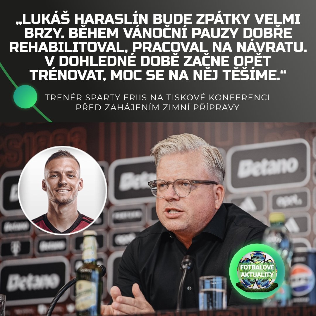 FotbalAktuality's tweet photo. Sparta se těší na comeback hvězdy! Haraslín bude po obnoveném svalovém zranění z duelu s Atlétikem Madrid brzy zpět na trávníku. ⭐️

Komplikovanější je situace u Preciada, který se zotavuje z poranění menisku. 🤕

Více na Instagramu 💻📰.

#LukasHaraslin #LarsFriis #ACSpartaPraha https://t.co/iR211lk73l