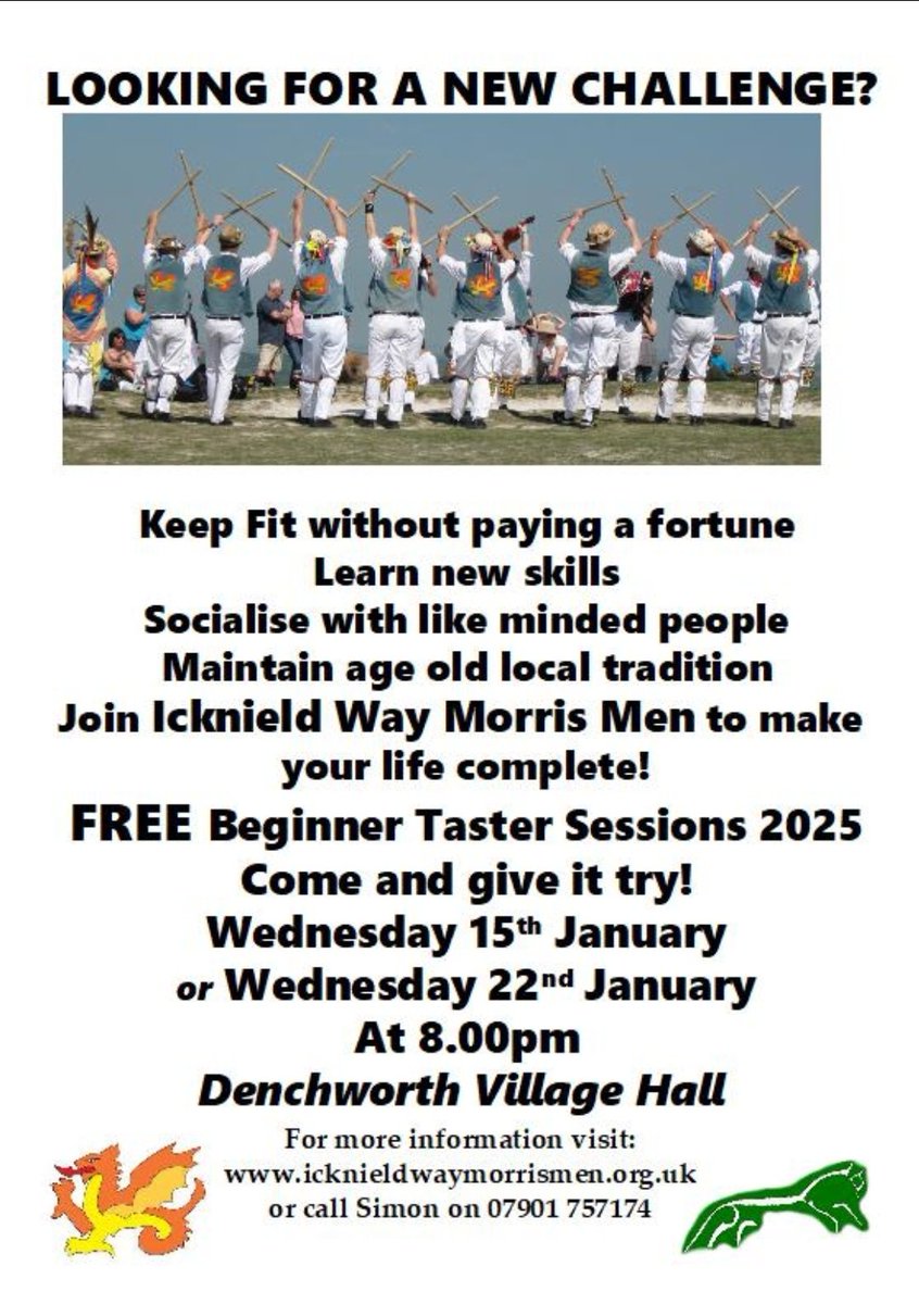 Taster sessions on 15th &amp; 22nd Jan! Denchworth Village Hall from 8pm