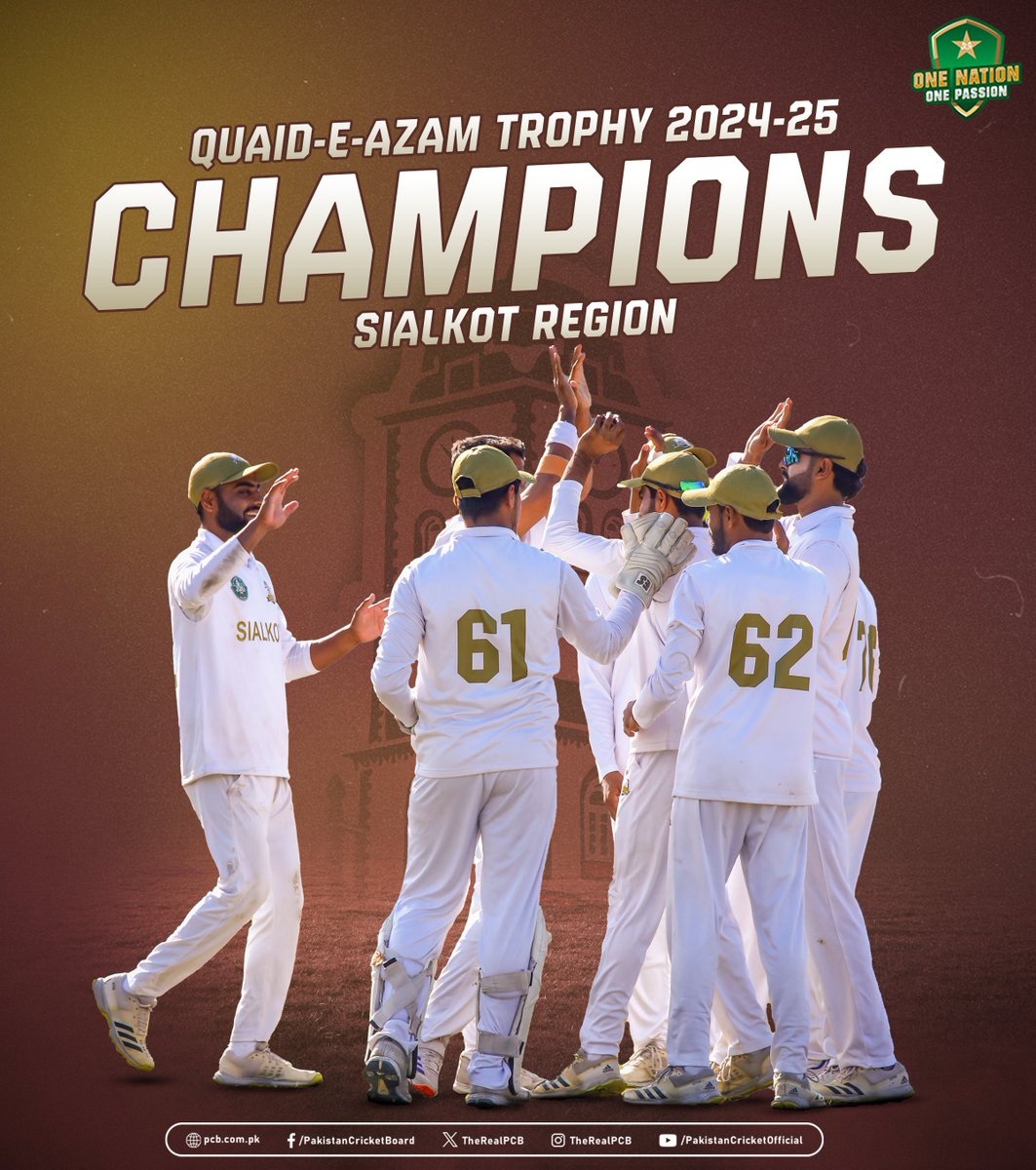 TheRealPCB's tweet photo. 3️⃣rd Quaid-e-Azam Trophy title for Sialkot and their first since the 2008-09 season ✅

#QeAT | #SKTvPSH https://t.co/3BzOdWnnaM