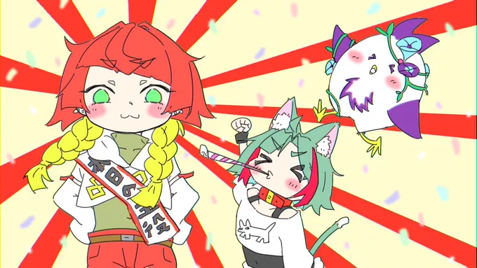 お誕生日おめでとにゃーっ!!!#鶏隊長展 #コトリート#ネコと和解せよしょこらさん 