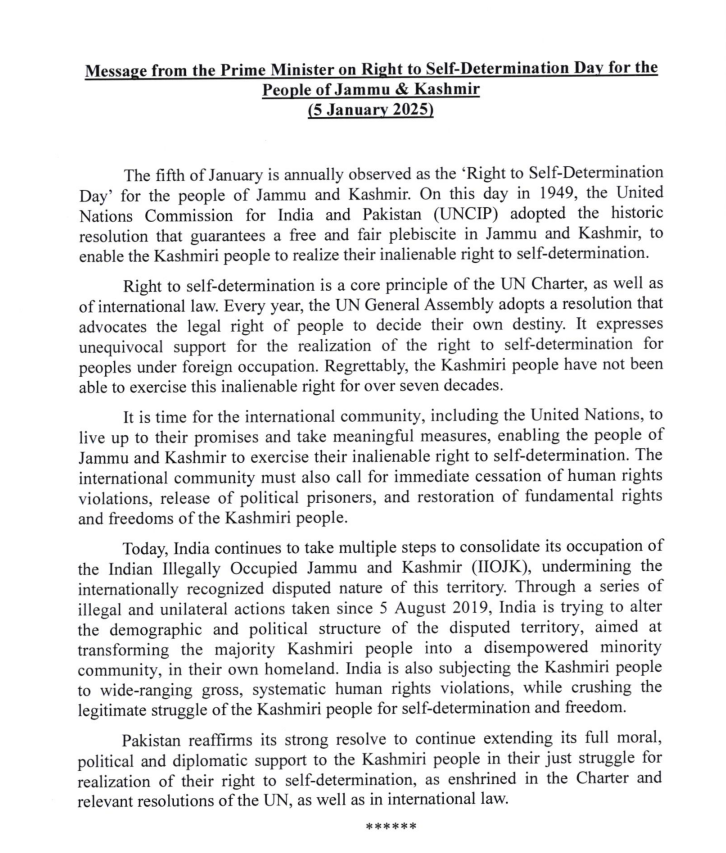 PakinKyrgyzstan's tweet image. Messages from the President, Prime Minister and Deputy Prime Minister/Foreign Minister of Pakistan on  Right to Self-Determination Day, 5th January 2025 for the people of Indian Illegally Occupied Jammu and Kashmir (IIOJK). 
#KashmiriLivesMatter 
#RightToSelfDetermination