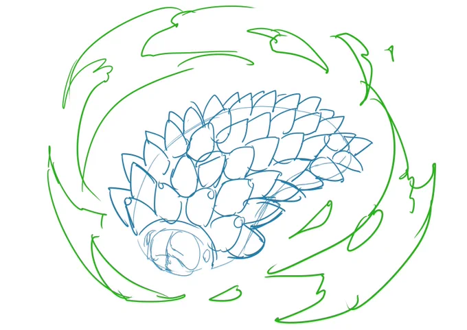 次に何か描きたいもののラフ取るかと思って描いたら、めっちゃ緑になった赤も描きたいけど好きな虫大体収録されてる…!!それはそれで良いこと 