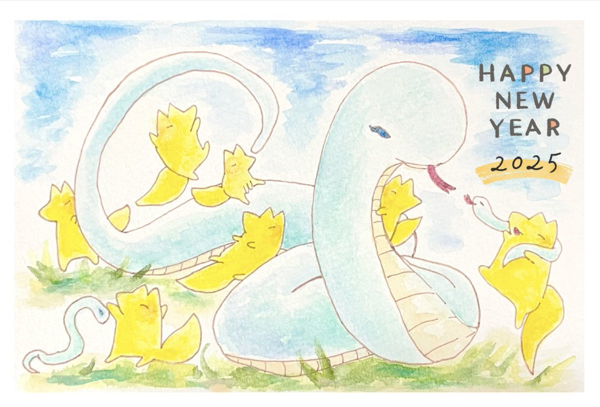 遅ればせながらあけましておめでとうございます🦊🦊🐍
2025年もよろしくお願いします🙌🐍🦊

#イラスト　#2025
#きいろいきつね
