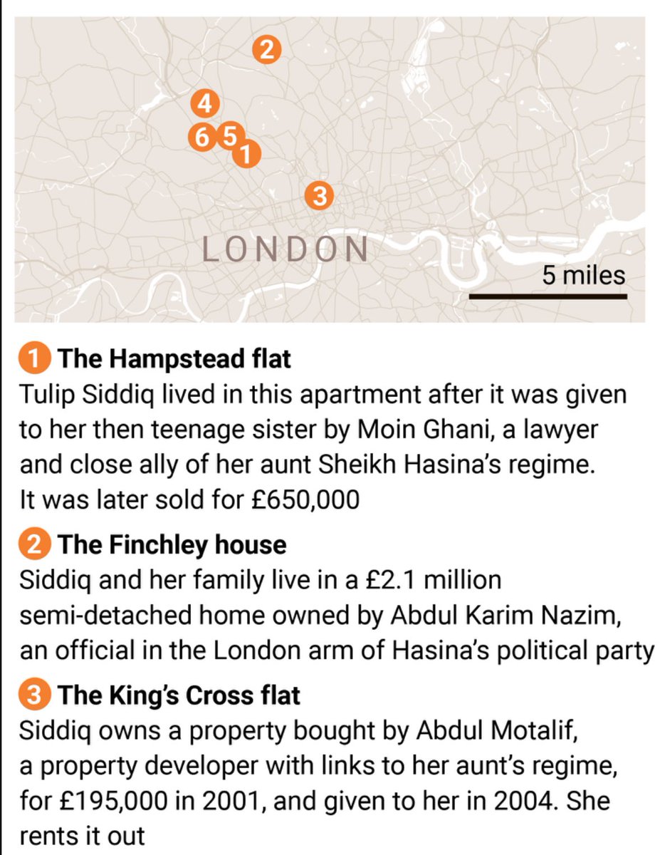 Gabriel_Pogrund's tweet image. The Sunday Times has found Tulip Siddiq lived in a Hampstead home gifted to her family by an ally of her aunt  — the ex-PM of 🇧🇩who now faces allegations of corruption and crimes against humanity. 

However, the regime-linked north London properties enjoyed by the Treasury…