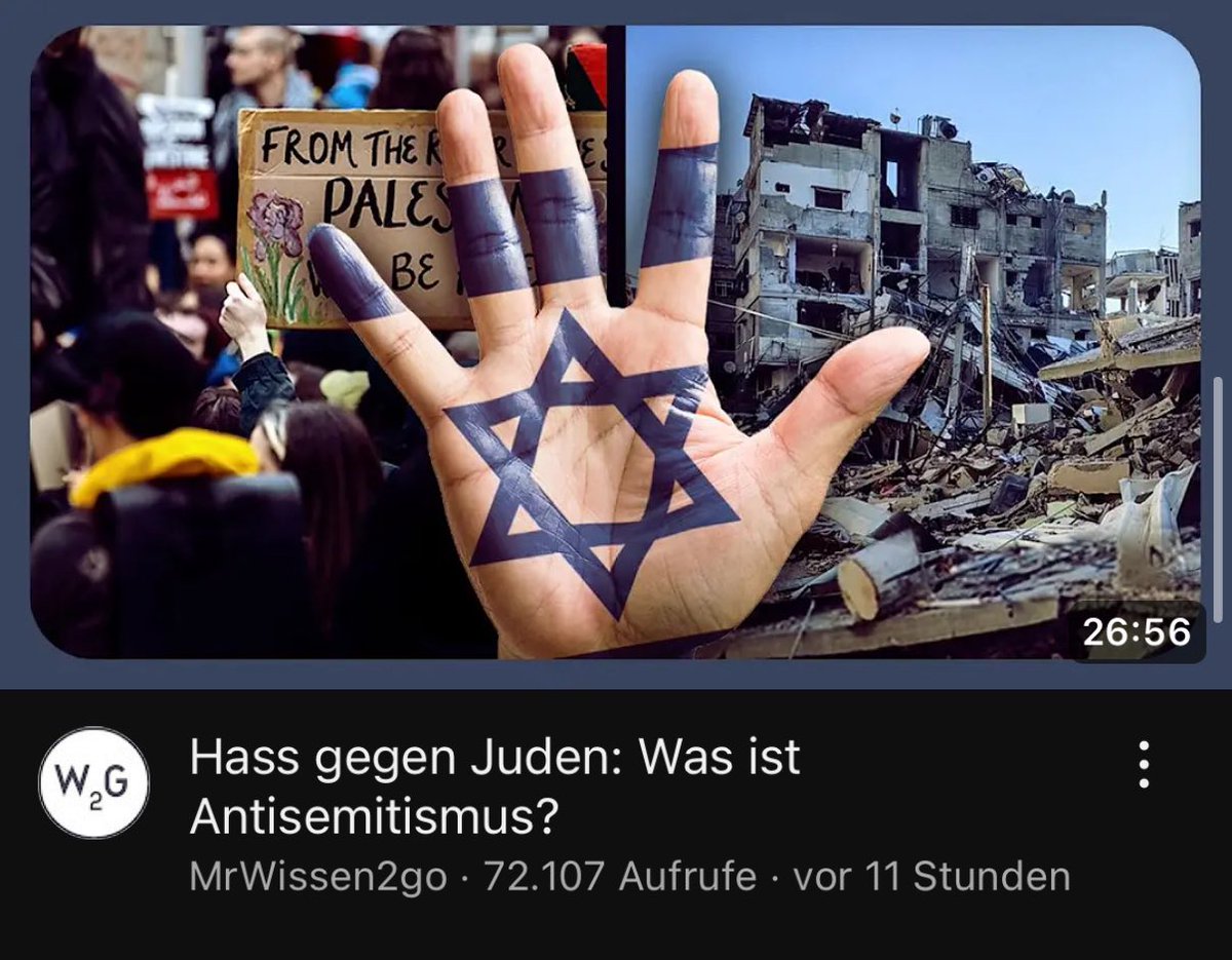 derJamesJackson's tweet photo. That Germany’s top educational YouTube channel depicts antisemitism with a Palestine protest &amp; Gaza rather than Auschwitz can only be understood as a way to distract from the Holocaust https://t.co/AaYBQcb5sV