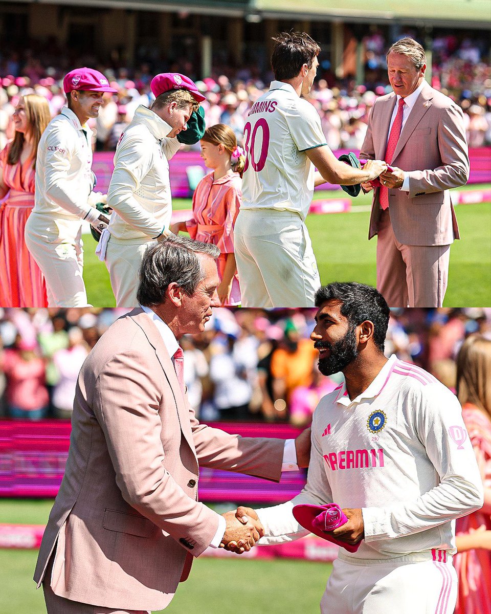 Virgotraveller's tweet photo. The Sydney Cricket Ground has been adorned in pink today in tribute to Jane McGrath, marking a significant occasion dedicated to raising both awareness and funds for breast cancer 🙌 #ViratKohli𓃵 #INDvAUS #SydneyTest https://t.co/GKEP5lCaN0