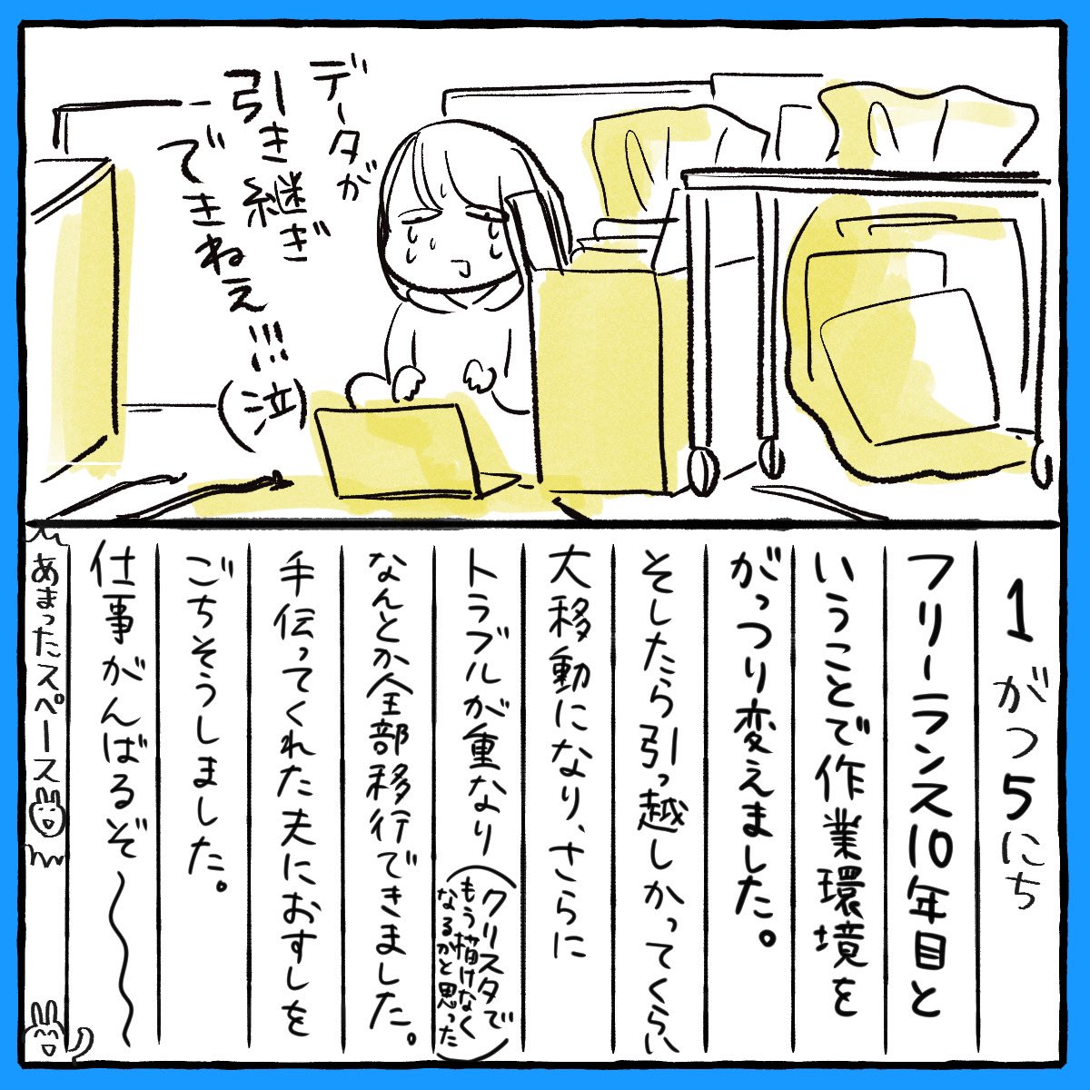 昇降デスクにしたりと作業環境をがっつり
変えまして、トラブルおきまくりの大移動で苦戦しましたがなんとか…なりました…✌️今年も仕事がんばるぞ 